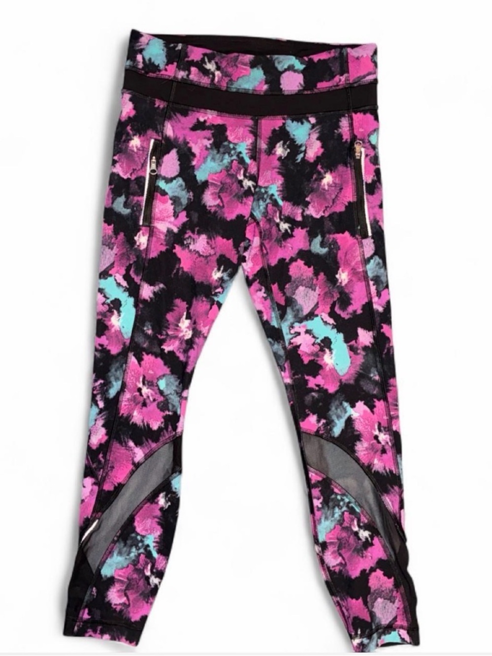 lululemon athletica Pink, Black & Teal Floral Print Leggings